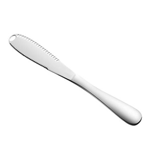 AXIAOLU Stainless Steel butter Spreader Knife, 3-in-1 Kitchen Gadgets, Curler, Butter Grater, Multifunctional Chopping Slot with Serrated Edge (Silver, 1)