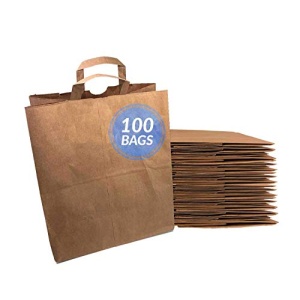 Reli. Paper Grocery Bags w/Handles (100 Pcs, Bulk)(12"x7"x14") Large Paper Grocery Bags, Shopping Bags w/Handles - Heavy Duty 57 Lbs Basis - Takeout/To Go Bags, Retail Bags, Brown Kraft Paper Bags