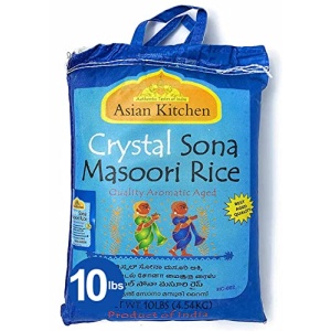 Asian Kitchen Crystal Sona Masoori Aged Rice 10-Pound Bag, 10lbs (4.54kg) Short Grain Rice ~ All Natural | Gluten Friendly | Vegan | Indian Origin | Export Quality