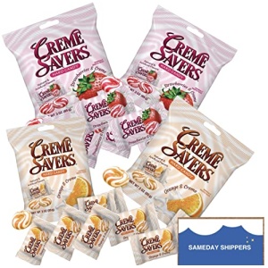 CREME SAVERS | Classic Original Individally Wrapped, Strawberries and Creme and Orange and Creme Hard Candy | 4 - PACK Variety & Sameday Shippers Card|