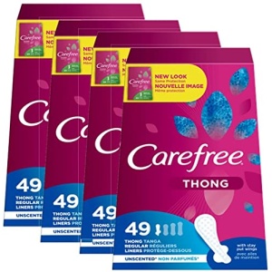 Carefree Acti-Fresh Thong Panty Liner Unscented, Regular, 49ct (Pack of 4)
