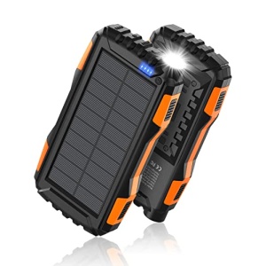 Power-Bank-Solar-Charger - 42800mAh Power Bank,Portable Charger,External Battery Pack 5V3.1A Qc 3.0 Fast Charging Built-in Super Bright Flashlight (Light Orange)