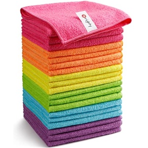 Orighty Microfiber Cleaning Cloths, Pack of 20, Highly Absorbent Cleaning Supplies, Lint Free Cloths for Multiple-use, Powerful Dust Removal Cleaning Rags for House, Kitchen, Car Care(12x12 inch)