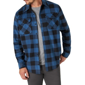 Wrangler Authentics Men's Long Sleeve Heavyweight Fleece Shirt Blue Buffalo Plaid Large